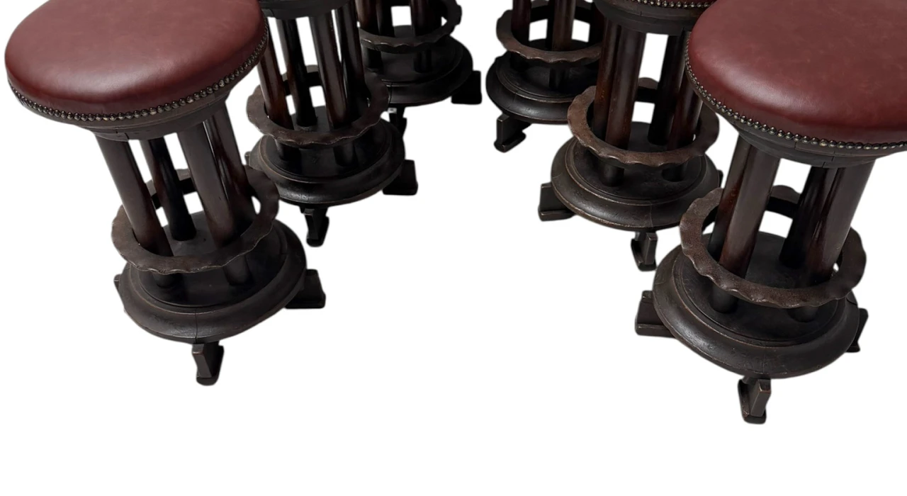 Six Art Deco Amsterdamse School Stools with Leather Tops, 1920s